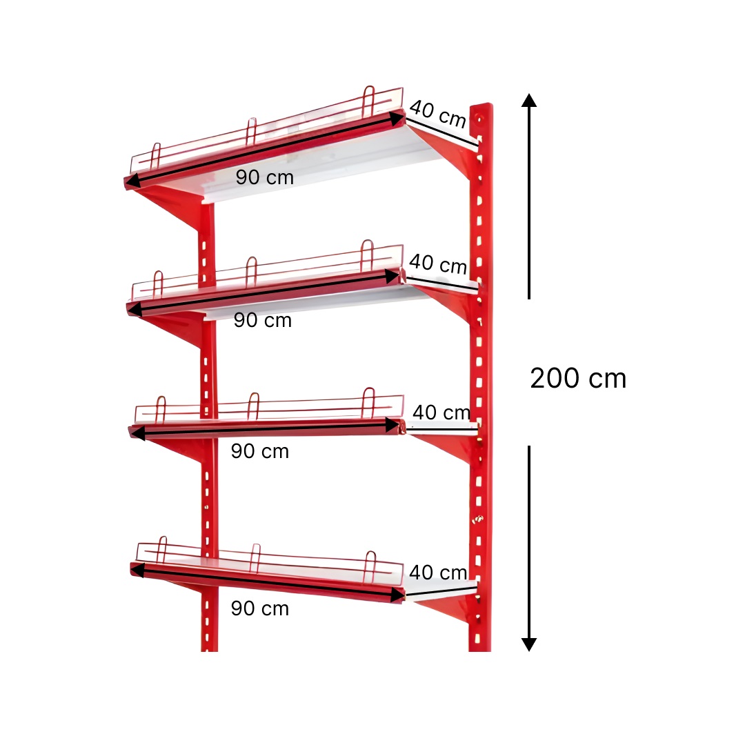 455665444red-9 قفسه دیواری چند منظوره 4 طبقه 90×40 ارتفاع 200 سانتی متر - Image 1